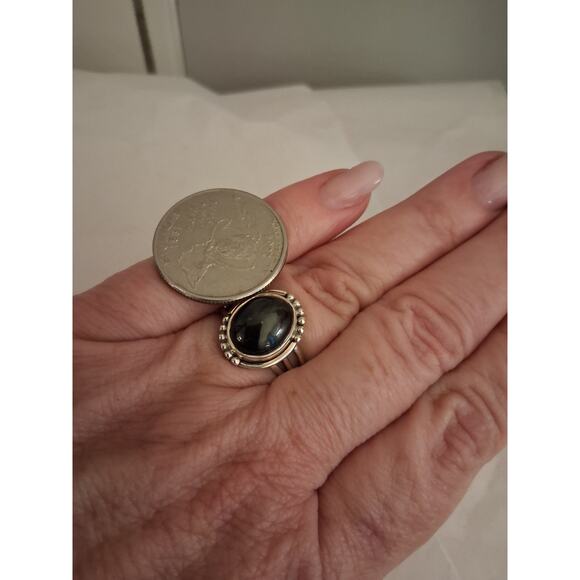 Black Onyx Size 9, Triple Band, 925 Sterling Silver, Vintage Style - Picture 4 of 5